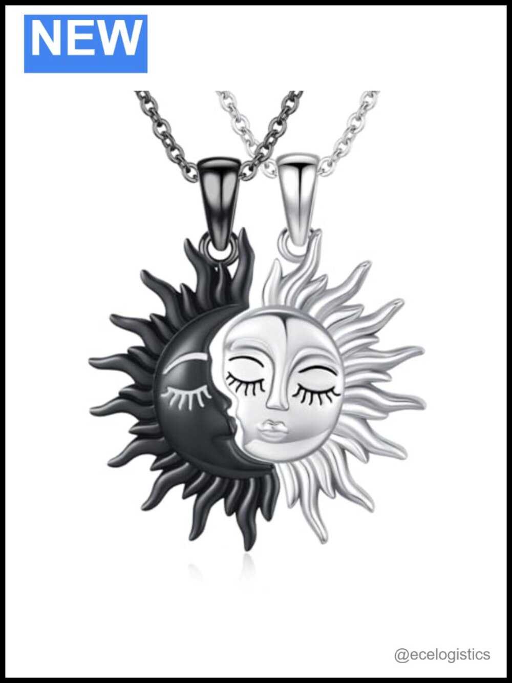 Sun Moon Necklace Set 925 Sterling Silver Plated Couples Friendship BFF Jewelry